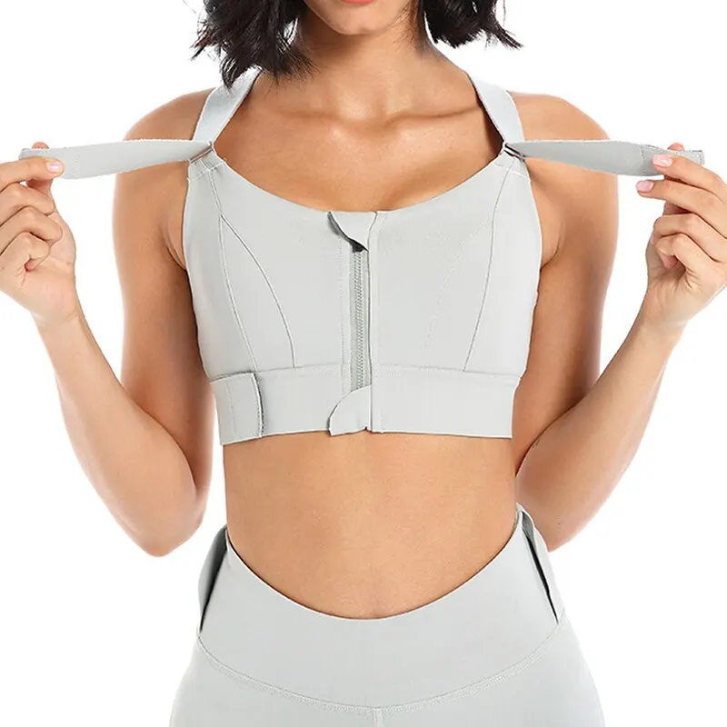 

New Sports Bras Adjustable Zip Front For Women With Full Coverage Removable Padded Workout Bras High Impact Adjustable Strap