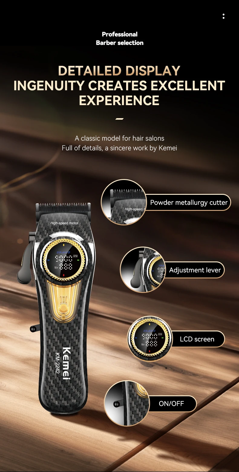 Description Picture 5 of itemKEMEI Profession Man LCD intelligent digital display Adjustable Hair clipper,Salon-grade barber scissors KM-2242