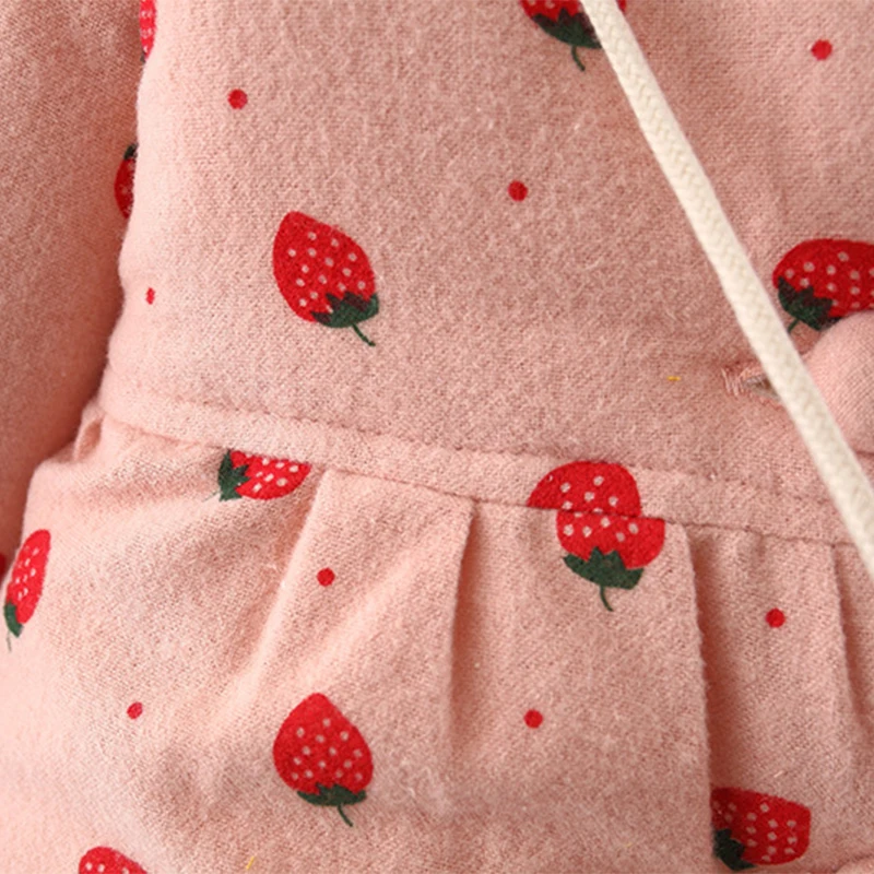 Baby Girl'S Cotton Jacket Cute Strawberry Hooded Girl'S Cotton Jacket For Autumn And Winter Warm Winter Clothing