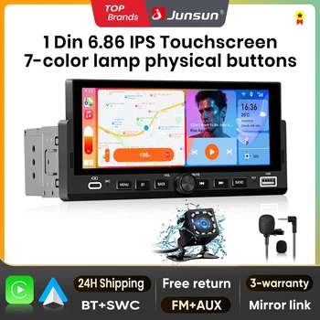 Junsun 6,86 "Radio estéreo para coche 1 Din Universal Multimedia Video reproductor MP5 Carplay Android Auto pantalla táctil BT SWC carga USB 1
