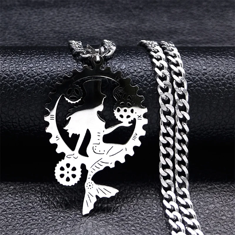 Steampunk Getriebe Meerjungfrau Choker Halskette Edelstahl Silber Farbe Ozean Dame Halsketten Schmuck kragen hombre N3375S06 – Detail 5