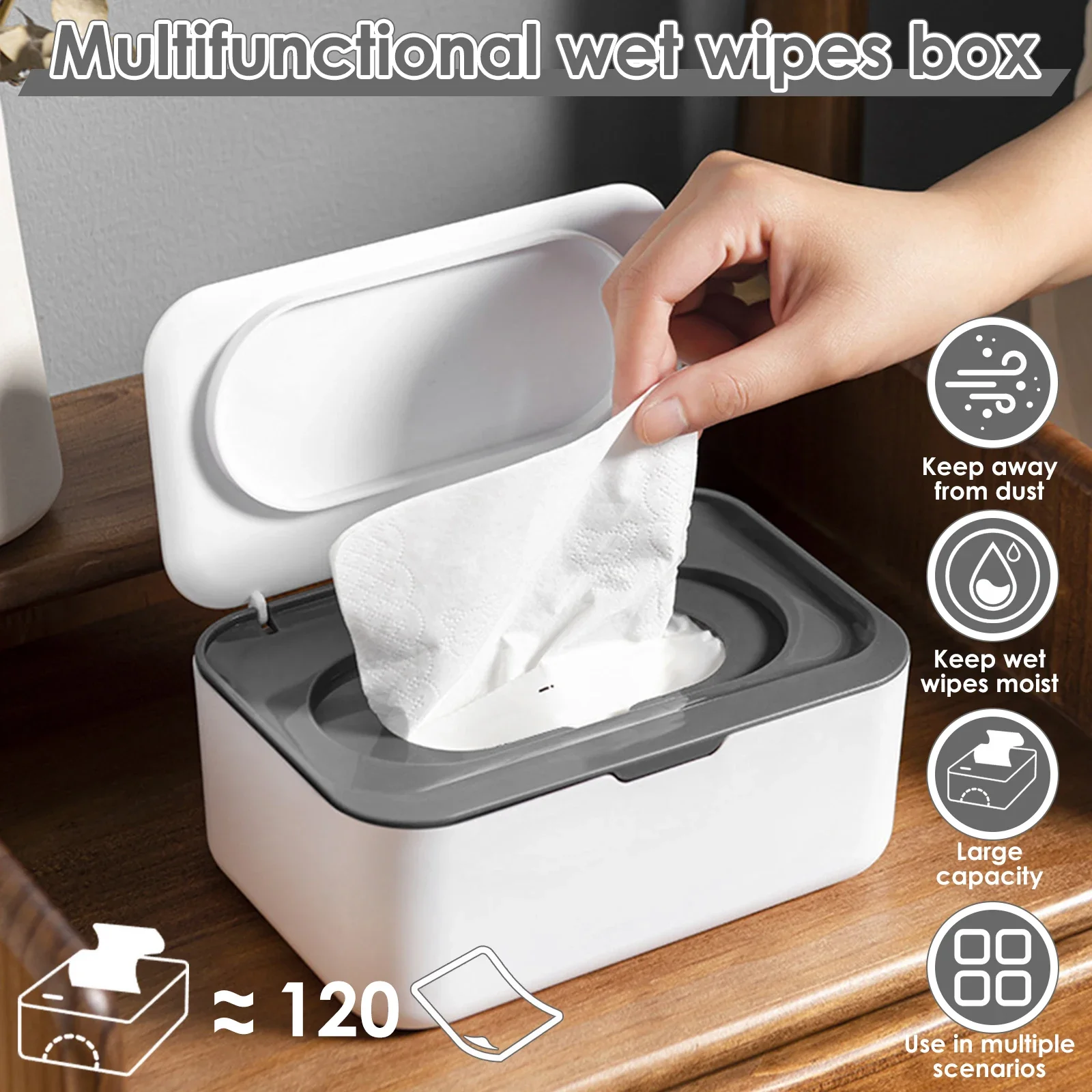 2Pcs Wipes Dispenser Baby Wipe Holder w/ Lid Refillable Wet Tissue Container Keeps it Fresh Dustproof Wet Tissue Cases Organizer