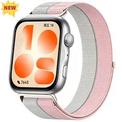 Sports Nylon Braided Loop Strap - Comfortable Bracelet Accessory - Huawei Watch Fit 3 (Silver Pink A)