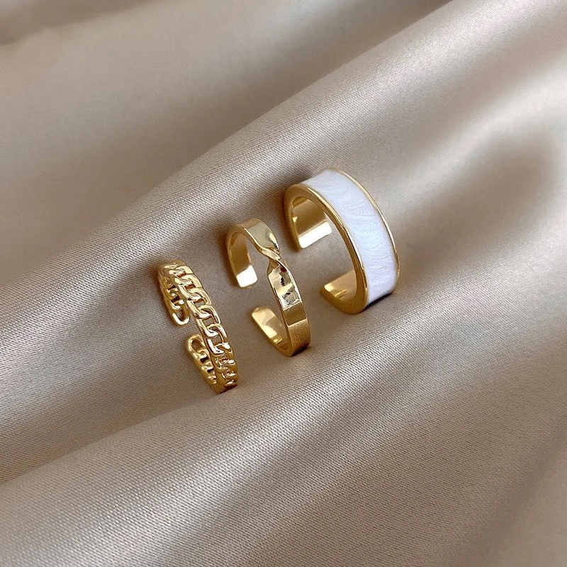 Ring Set Adjustable Rings Wedding Rings 3pcs/set Bohemian White Enamel Round Metal Ring Sets Geometric Twist Open Adjustable Rings Sets for Women Girl Wedding Jewelry