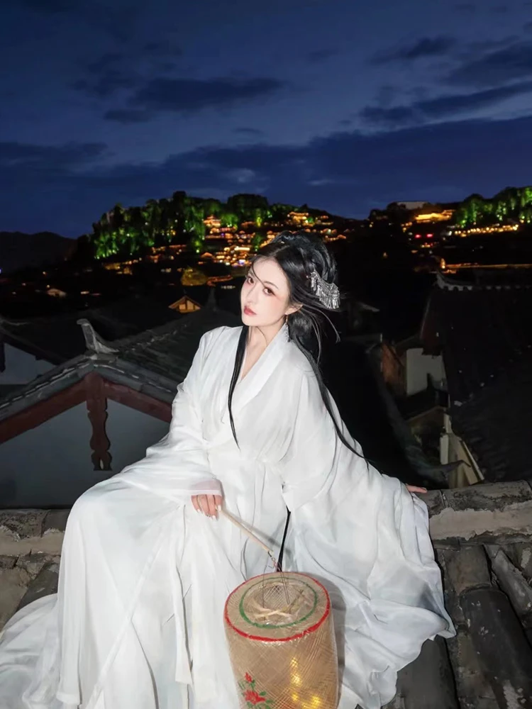 

Традиционное платье принцессы Hanfu белого цвета, женская одежда для косплея, Женская винтажная одежда для восточных танцев