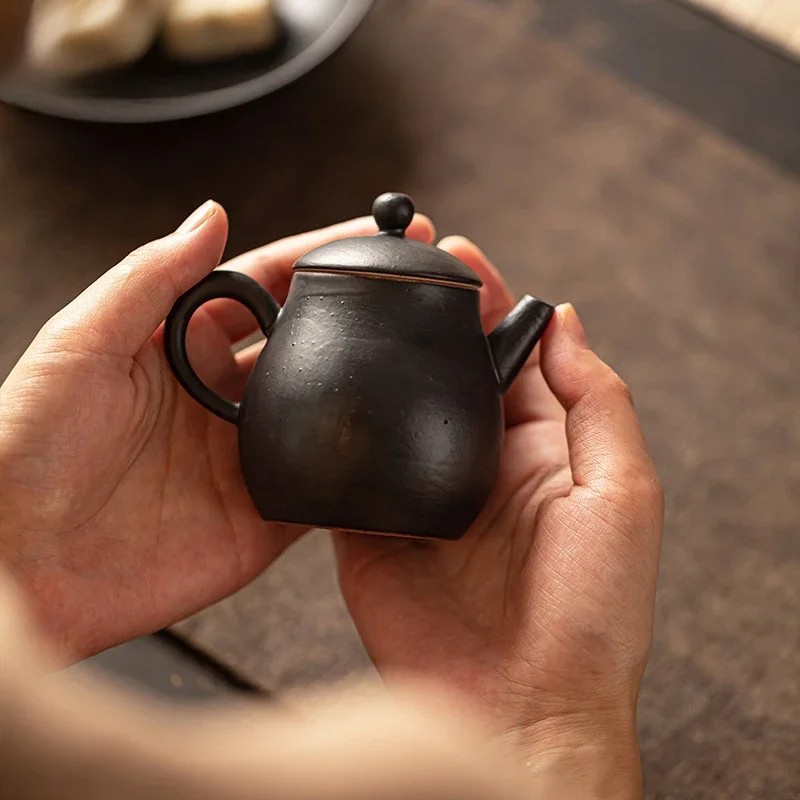 

120ml Handmade Coarse Pottery Teapot Japanese Powder Yin Pot Tea Maker Kettle with Ball Hole Drinkware Supplies Craft Gift Box