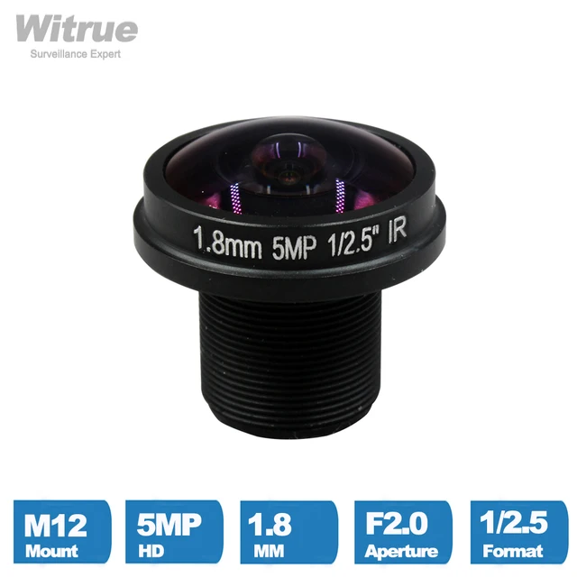 Objectif de caméra Witrue CCTV HD 5MP Fisheye 1.8mm M12 grand Angle de vision 180 degrés F2.0 1/2.5 "pour caméras de sécurité de Surveillance 1