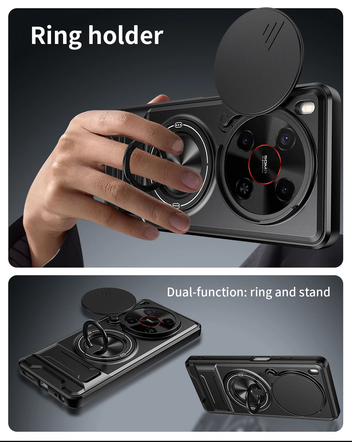 Enhanced Protective Phone Case with Slide Cover and Rotating Magnetic Ring Holder