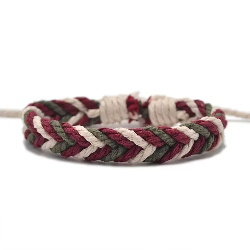 Retro Wave Rope Bracelet Men Mix-color Braided Handmade