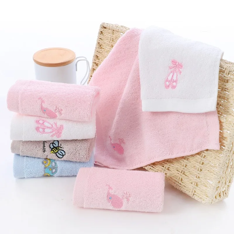 Soft Children Towel Washcloth Baby Bathing Feeding Cartoon Embroidery Cotton Towel for Newborn Handkerchief Shower Cloth 25x25cm