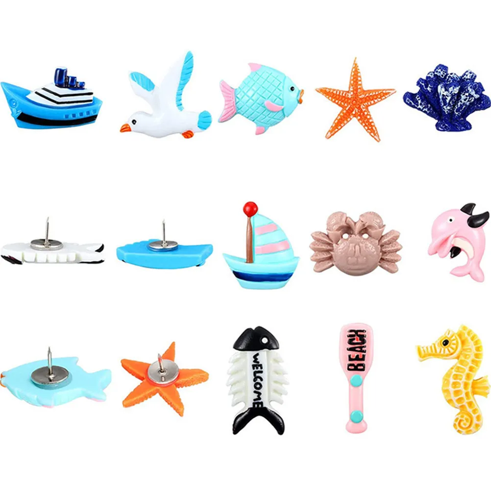 36Pcs 바다 테마 푸시 핀 다기능 압정 지도 그리기 종이 고정 공예 활동 지리 교육 장