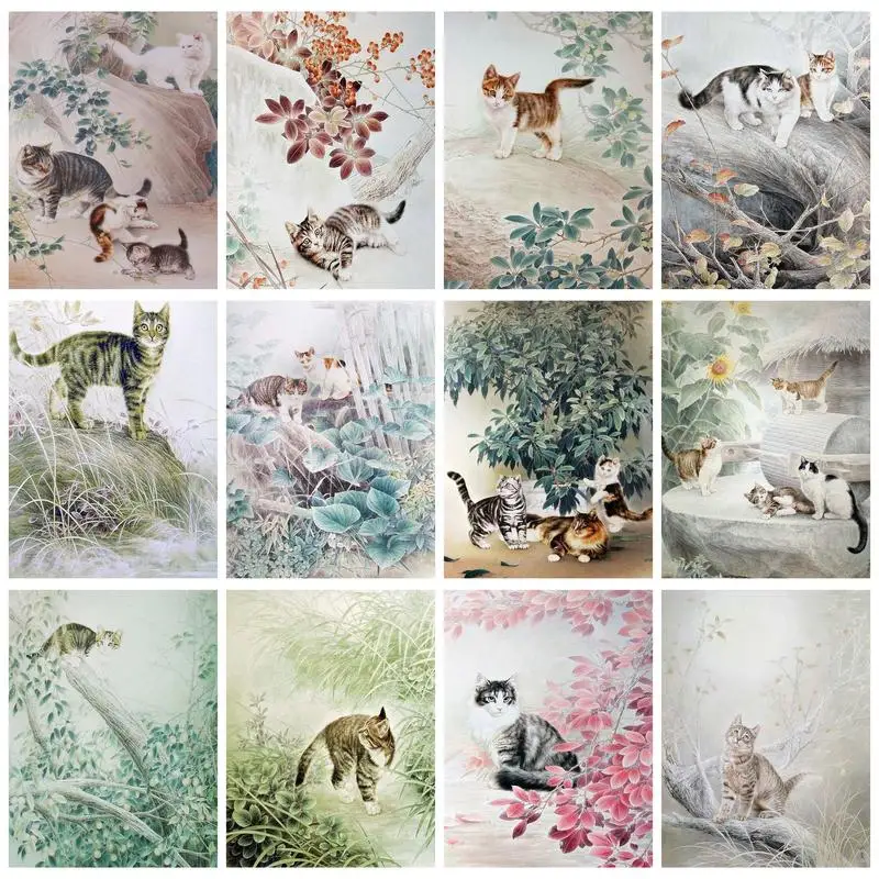 

PhotoCustom Cat Painting By Number With Frame Drawing On Canvas Gift Pictures By Numbers Animal Artwork Home Decor