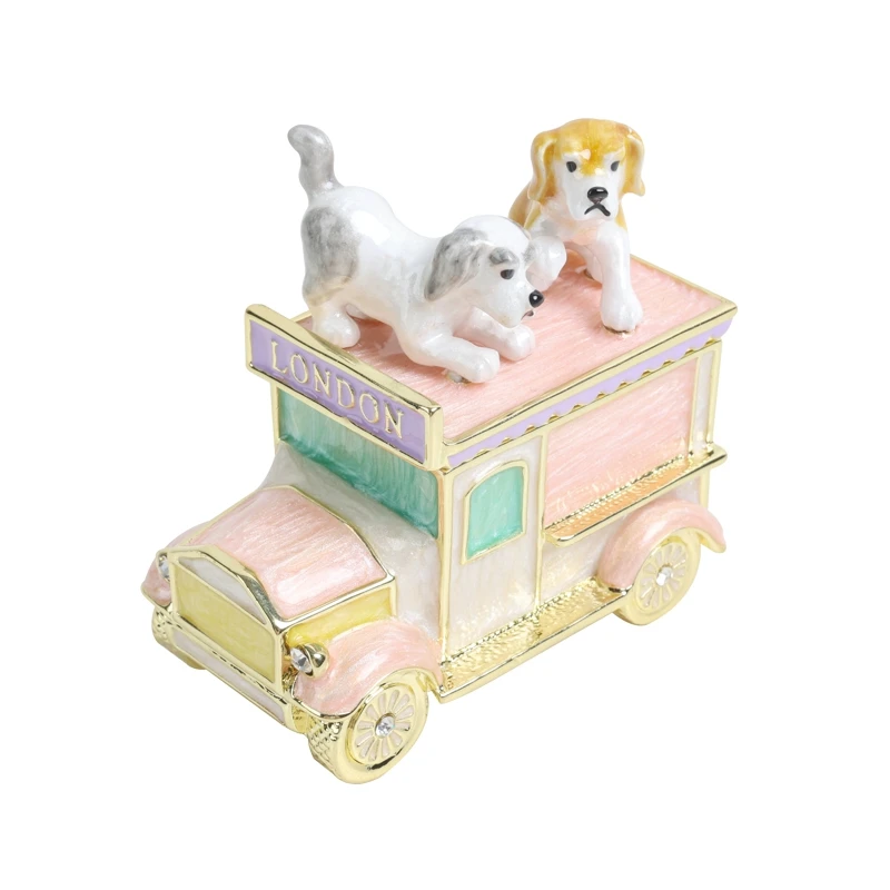 SHINNYGIFTS New Christmas Gifts London Dogs on the truck Enamel Metal Trinket Box Jewelry Gift Box 6