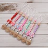 Baby Round Wood Dummy Holder Clip Silicone Cartoon Bow Bead Pacifier Chain For Care Teether Chew Toy Baby Pacifier Soother Chain 1