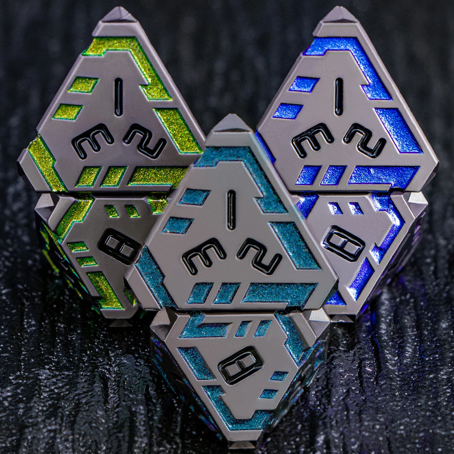 7개입 스트라이프 무늬 D20 DND 금속 날카로운 모서리 주사위 세트 D&D 던전 앤 드래곤 패스파인더 D+D 다면체 롤플레잉 게임 D&D 주사위