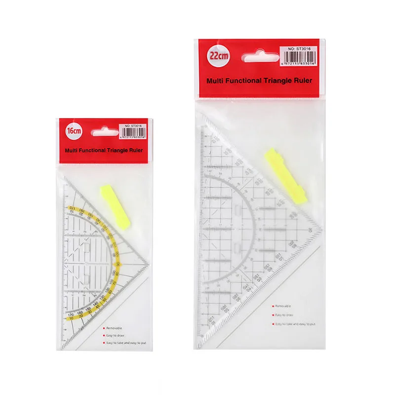 1PCS Transparent Multifunctional Triangular Ruler for Primary with Angle Coordinate