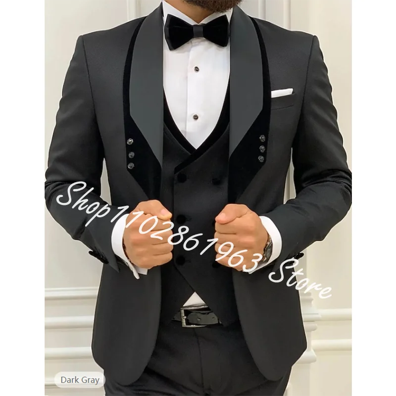New Arrival Male Suits Slim Fit 3 Pieces Shawl Lapel Dark Green Classic Men Wedding Suits Groom Blazer+Vest+Pants Costume Homme