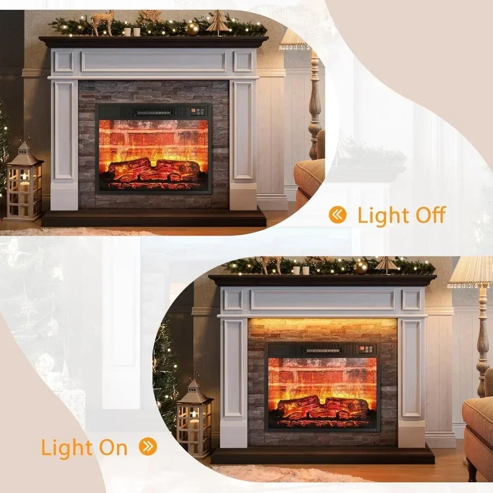 Portable Freestanding Wood Stove Heater, Realistic 3D Dancing Flame Effect and Stacked Stone Surround. 3