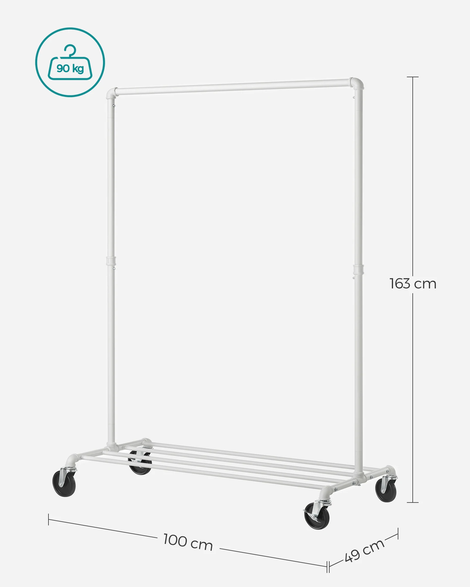 SONGMICS Heavy-Duty Clothes Rack, Clothing Rack for Hanging Clothes, Industrial Garment Rack on Wheels, Metal Frame 6