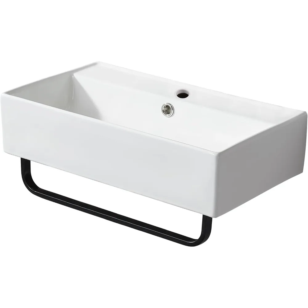 Wall Mounted Bathroom Sink with Towel Rack, 21" X 12" Modern Wall Mount Sink, Sinks for Small Bathrooms Wall Hung Sink 2