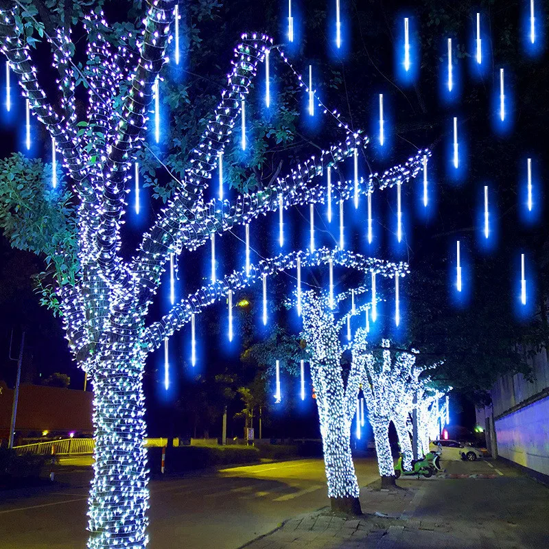 50cm - 8 tubes Prise US - Bleu Guirlande lumineuse LED effet pluie de  météores, 30-50cm, décorations'arbre de