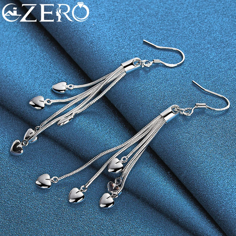 925 Sterling Silver Jewelry Set Snake Chain Hanging Heart Bracelets Necklaces Earrings for Women Wedding Charm Gift