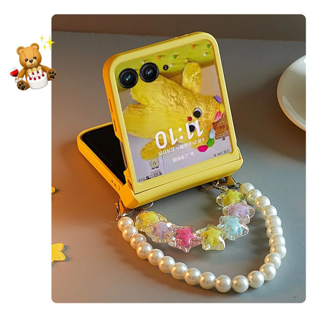 Korean Cute Solid Yellow Star Pearl Bracelet Phone Case Cover