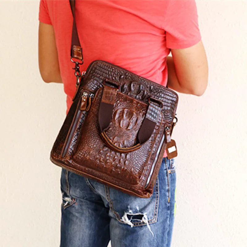 Genuine Leather Crocodile Pattern Men's Briefcase Business Cowhide Handbag Luxury Male Shoulder Messenger Bag Office File bag