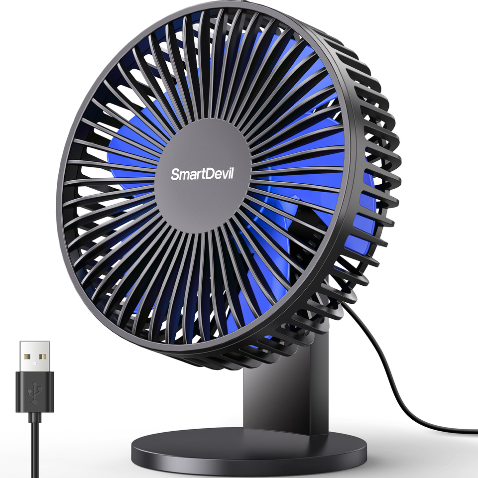 SmartDevil Small Desk Fan, USB Fan with Strong Airflow, 4 Speeds Portable Desktop Table Fan, Adjustment Personal Mini Fan, Quiet