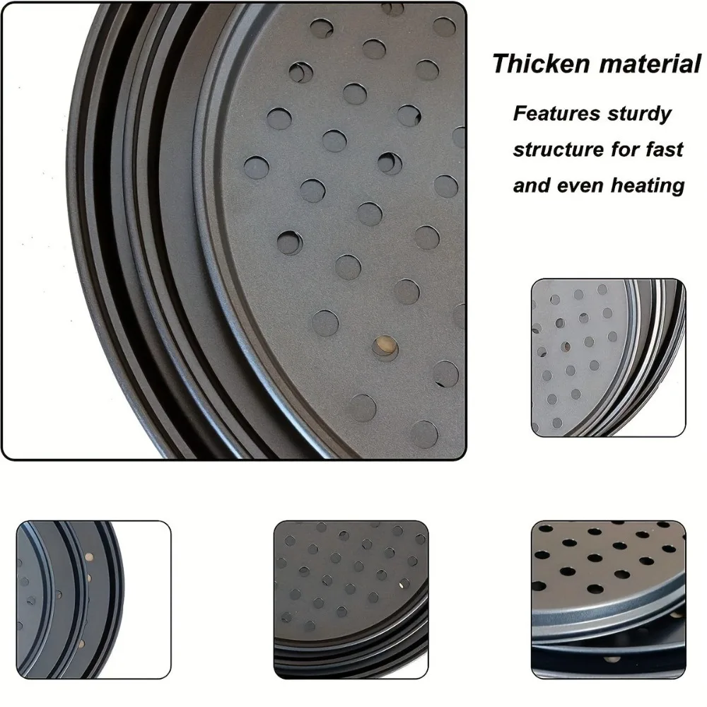 Carbon Steel Non-Stick Perforated Pizza Pan Set - 3-Piece Round Baking Tool for Crispy Crusts