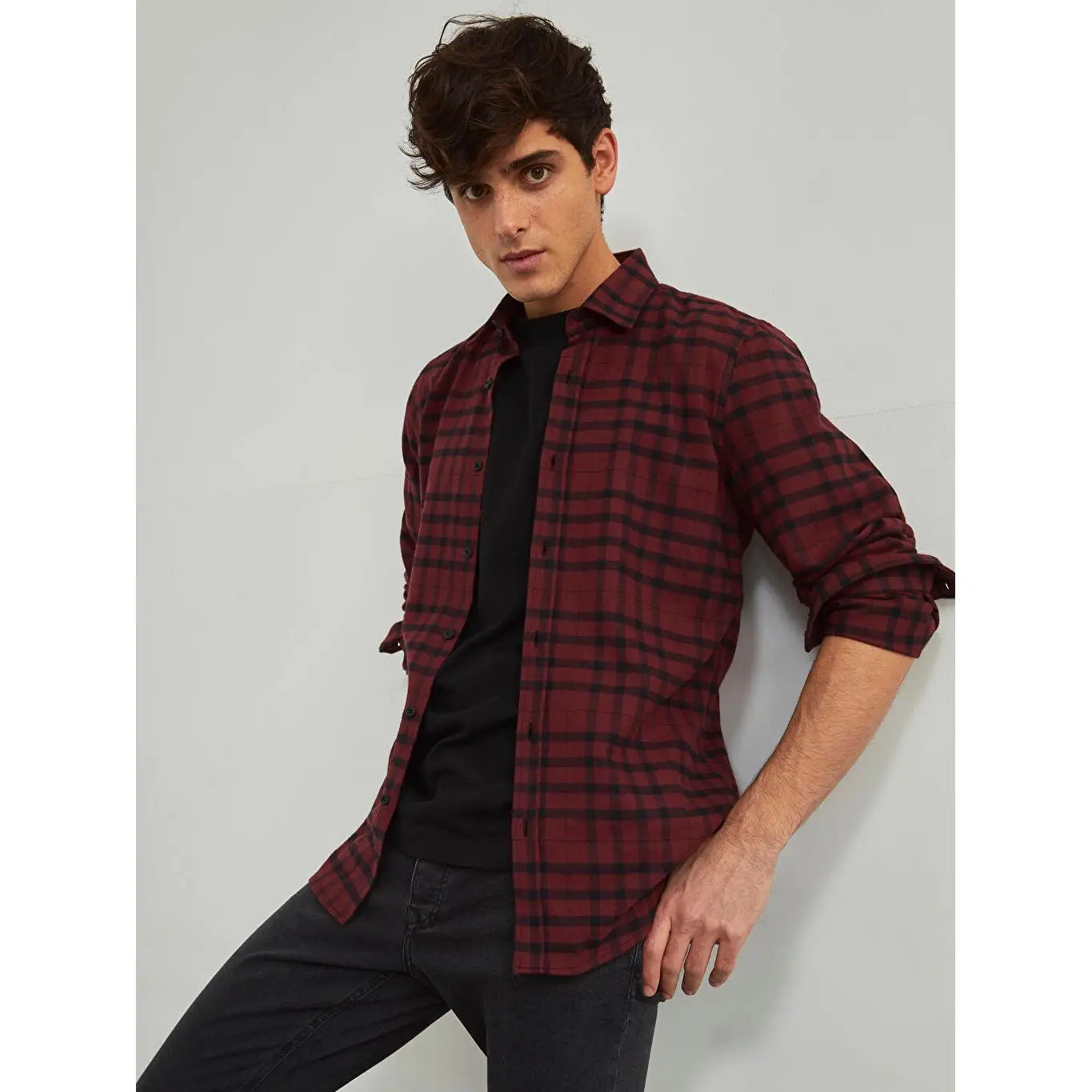 Приталенная клетчатая фланелевая рубашка XSIDE с длинным рукавом Lumberjack бордового