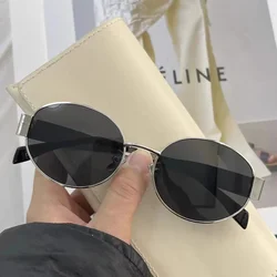 Retro Oval Frame UV Resistant Sunglasses - Simple Sun Protection Travel Eyewear (Silver Grey)
