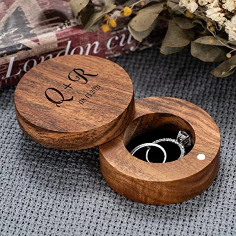 

Personality Jewelry Packaging Wooden Box Acacia Wood Jewelry Box Wooden Proposal Walnut Wood Ring Box Engraved Name Date Logo