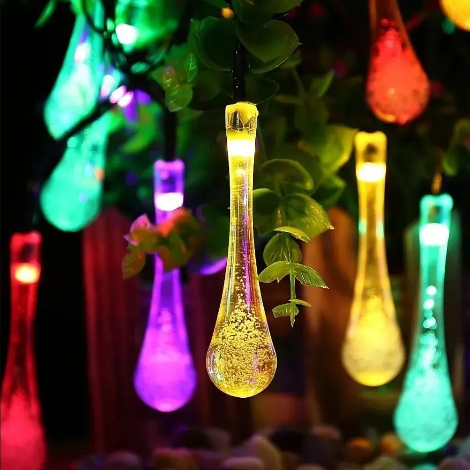 Solar string lights Water Droplets Solar String Lights Waterproof Outdoor Decoration Garland Fariy Lights Christmas Wedding Party Garden
