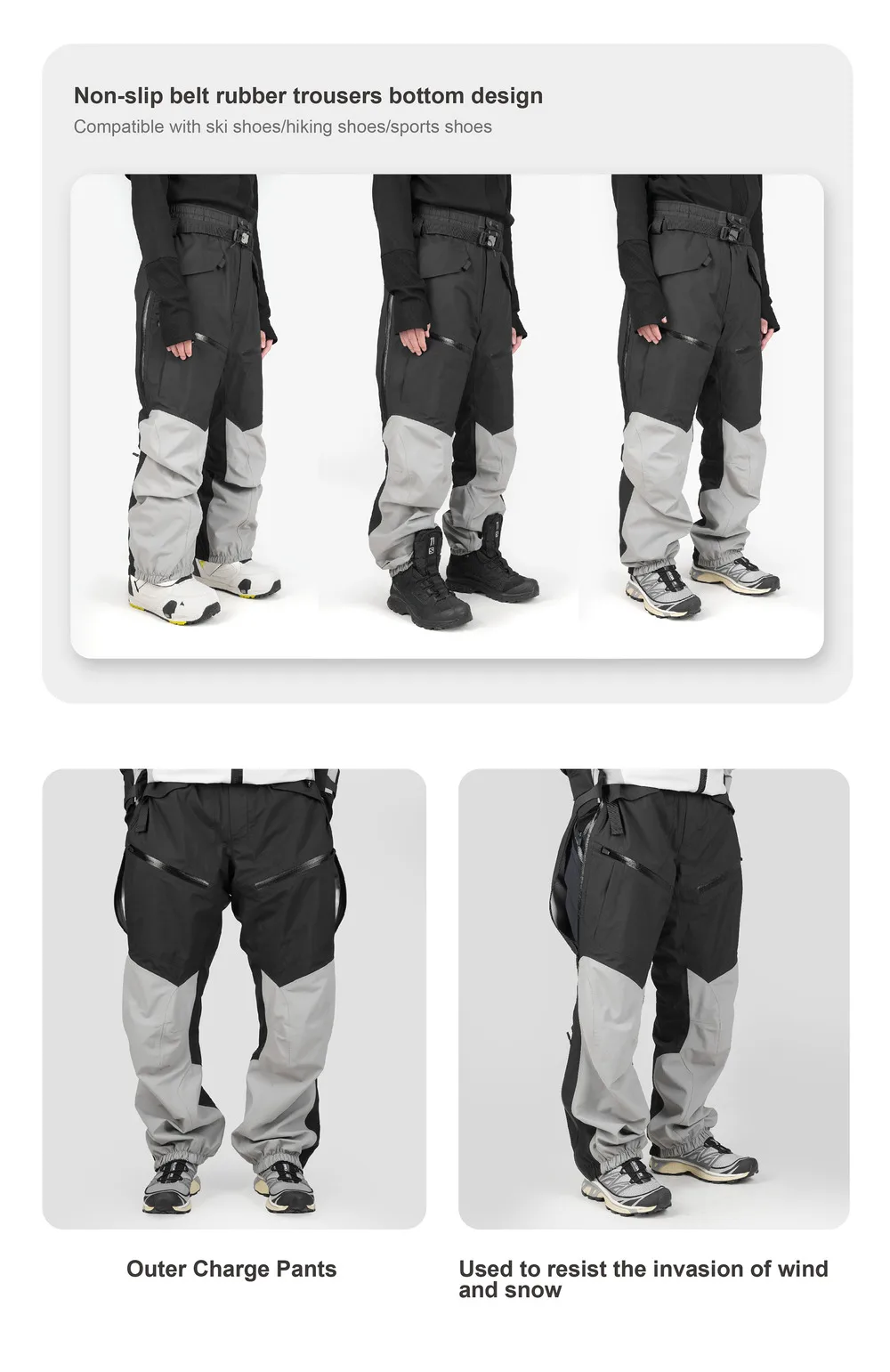 Reindee Lusion 23aw All-weather hard-shell 3L outdoor ski pants rubbered waistband multiple pockets side zipper techwear