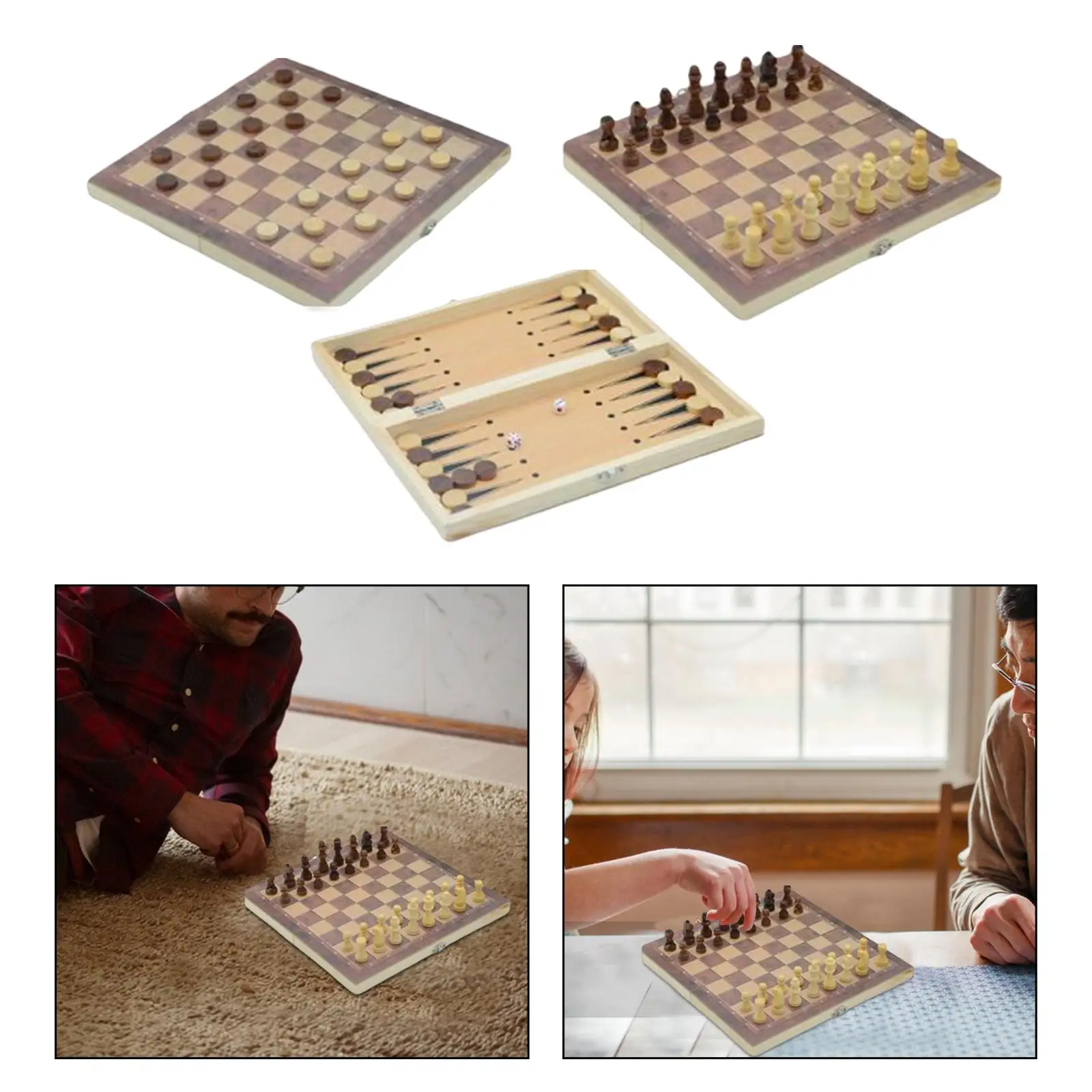 3 in 1 Chess Set Folding Storage Lightweight Chess Checkers Backgammon Sets wooden chess foldable chess board