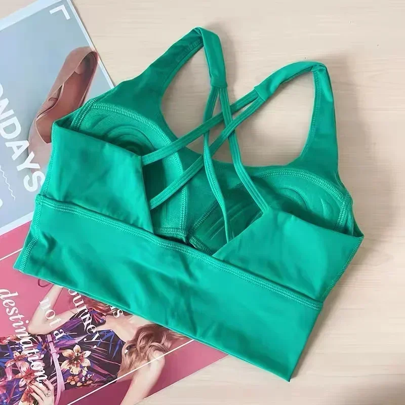 

LuluLogo Women Integrated Fixed Cup Cross-Backless Sports Bra Gym Outdoor Fitness Jogging Sportswear Vest Yoga UnderWear
