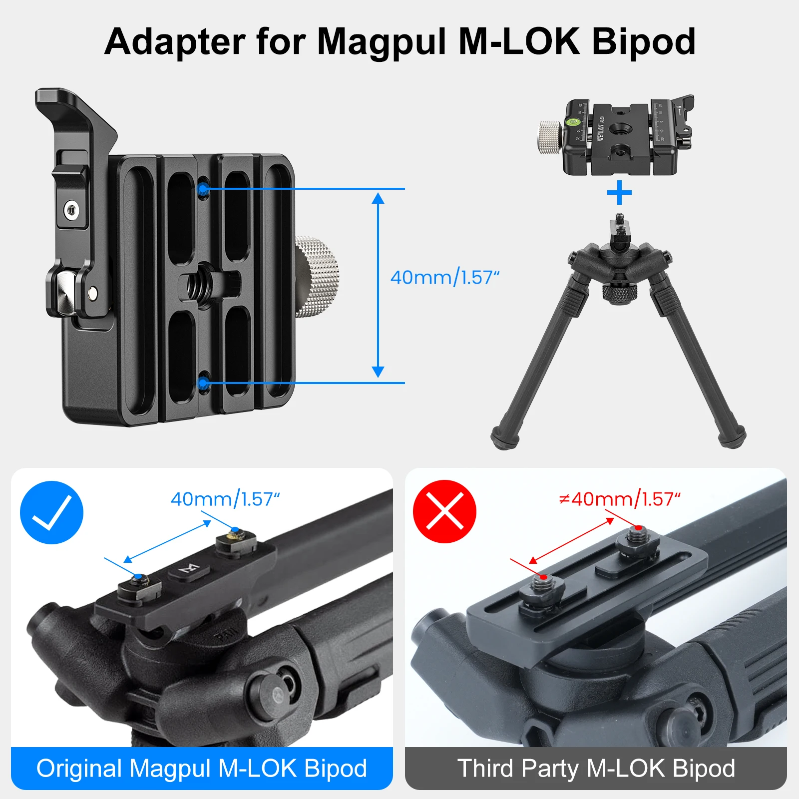 WEYLLAN AL60 Arca Swiss Clamp Lever Lock Adapter for Camera Mlok Rail Clamp for Magpul Mlok Bipod Suitable Arca Swiss Plate