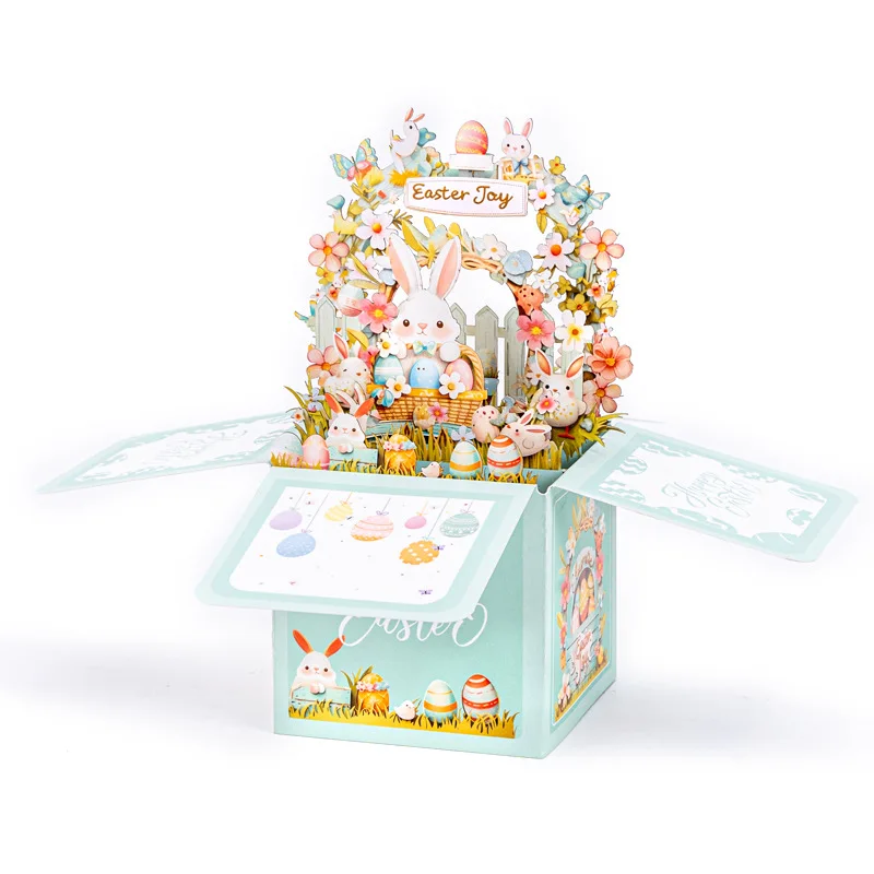 New Easter Bunny Stereo Box 3D Pop Up Greeting Card Easter Surprise Egg Gift Wishes Card with Envelope