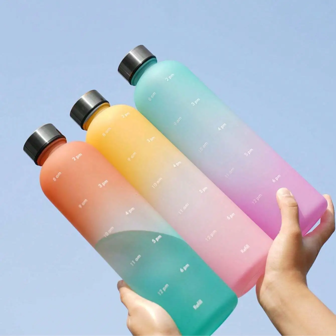 1000ml Outdoor Sports Water Bottle, Portable Frosted Gradient Cup, Large Capacity with Scale, Camping Picnic Office Gym Drinkware