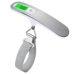 Compact Digital LCD Luggage and Fishing Scale with Hook - 110lb/50kg Capacity (White Belt)