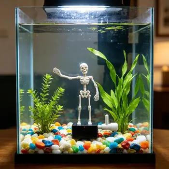 Accessori per Acquario, Decorazioni Halloween per Acquario, Scheletro Danzante con Giunti Mobili Azionati da Bolle
