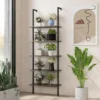 5-Tier Bookshelf, Modern Wall Mounted Ladder Shelf, 5 Tiers Wood Open Bookcase w/Metal Frame, Home Office Display Rack 4