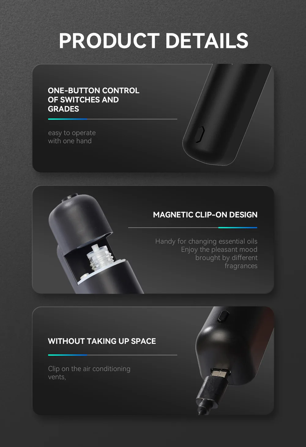 Mini aroma diffuser voor auto oplaadbaar usb geurclip_voghion.com