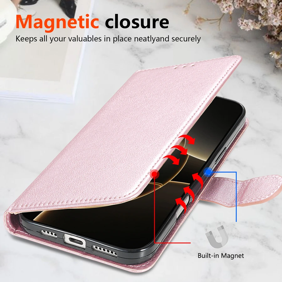 Elegant Flip Leather Wallet Case with Photo Frame Bracket and Shockproof Protective Card Holder