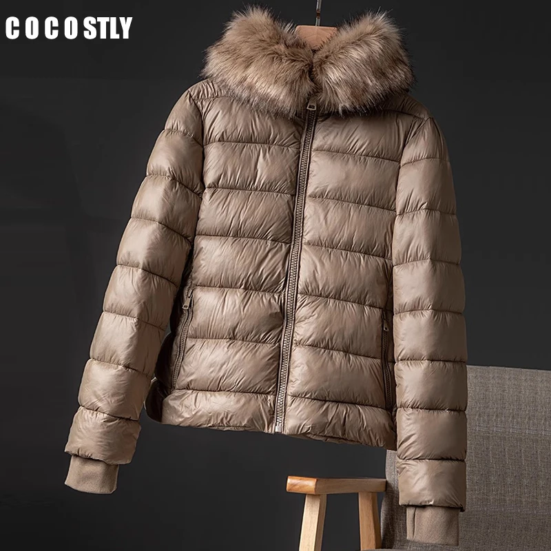 

2023 Winter Jackets Women Hooded Detachable Fur Collar Parka Thick Warm Slim Coat Female Short Outerwear Cotton Clothing Mujer