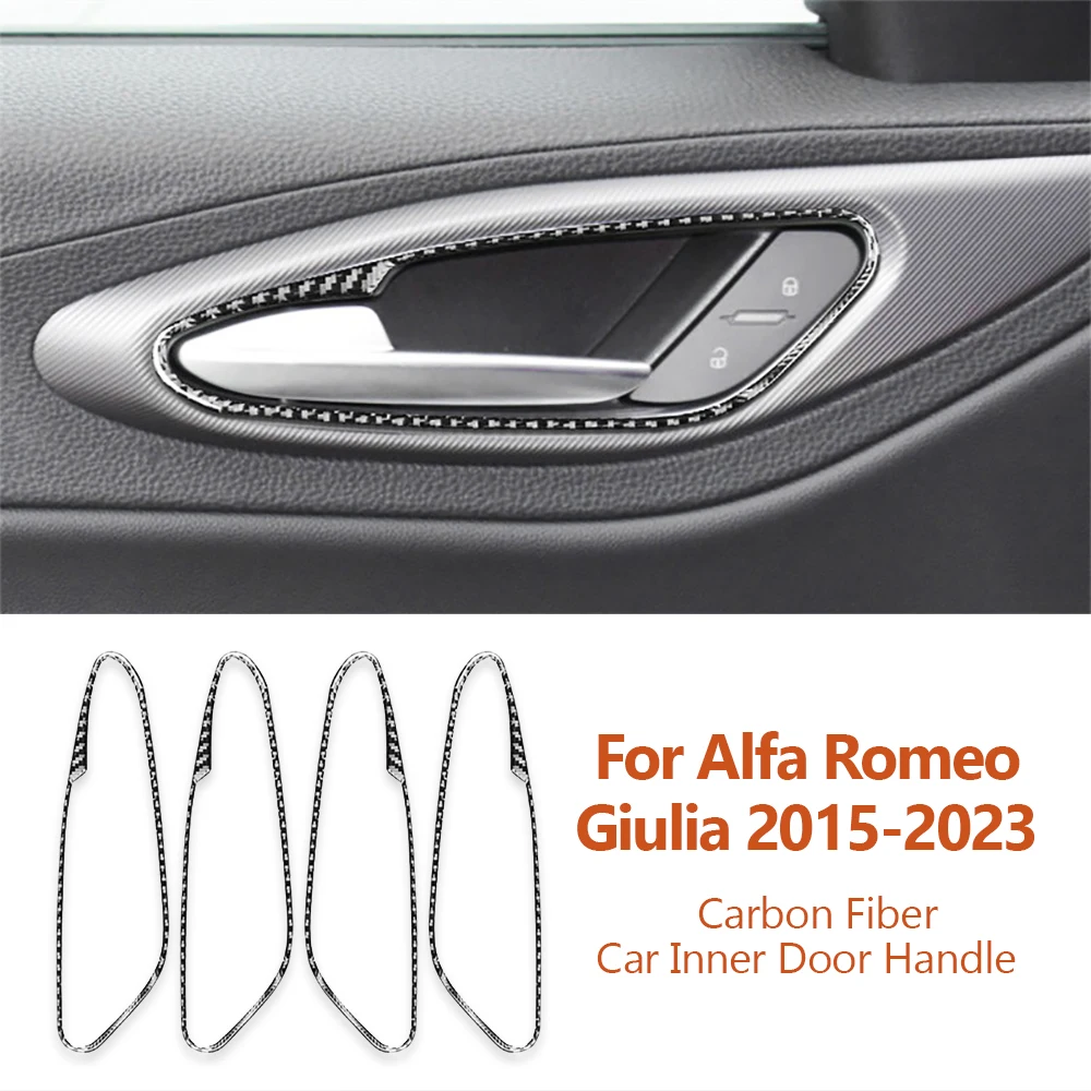 

For Alfa Romeo Giulia Stelvio 2015-2023 Carbon Fiber Car Inner Door Handle Frame Decorative Stickers Auto Styling Interior Parts