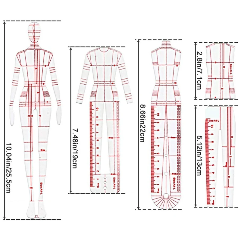 4 Pcs Mannequin Sewing Template Ruler Fashion Sketching Rulers