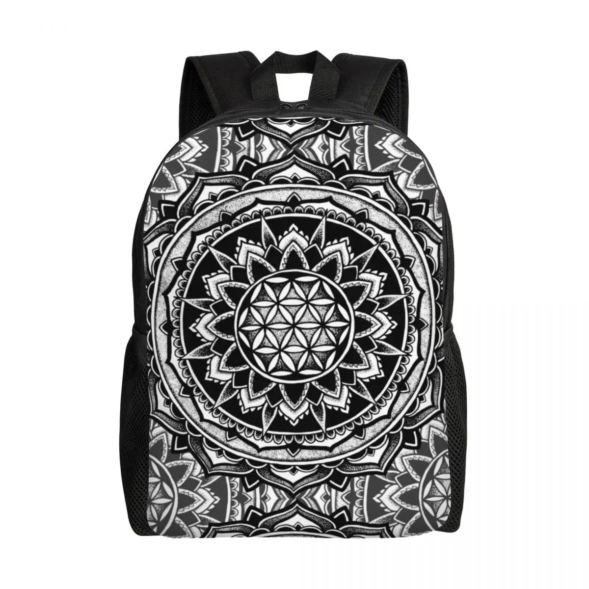 

Customized Sacred Geometry Mandala Backpack Women Men Basic Bookbag for College School Flower Of Life Geometric Bags