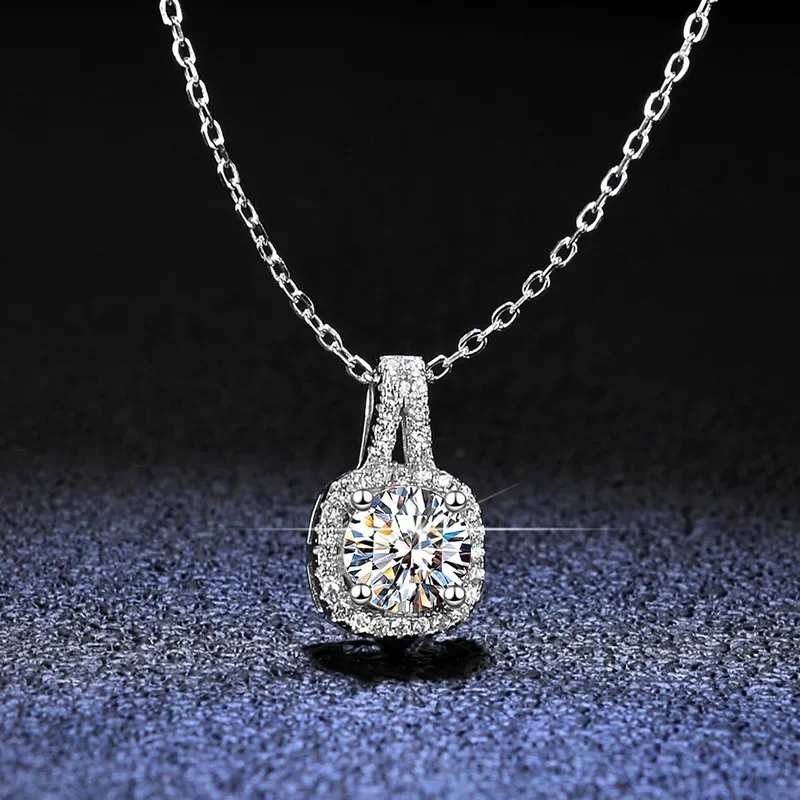 Luxury Real  PT950 Platinum Necklace Round 1 CT Moissanite Diamond Pendant Necklace For Women Wedding Party Bridal Fine Jewelry